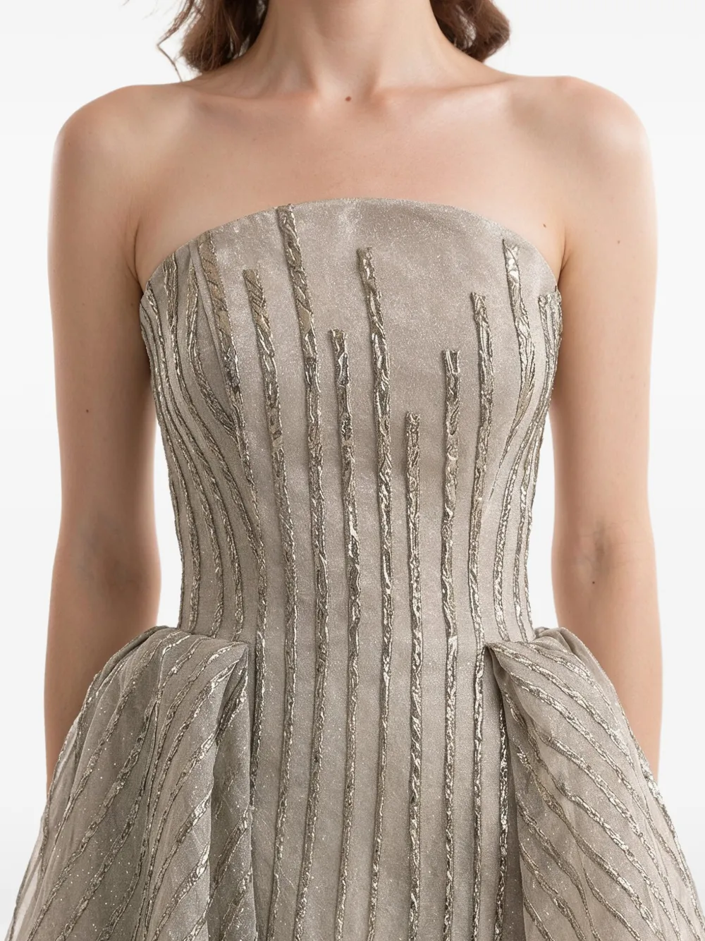 Gemy Maalouf Strapless gestreepte organza jurk Groen
