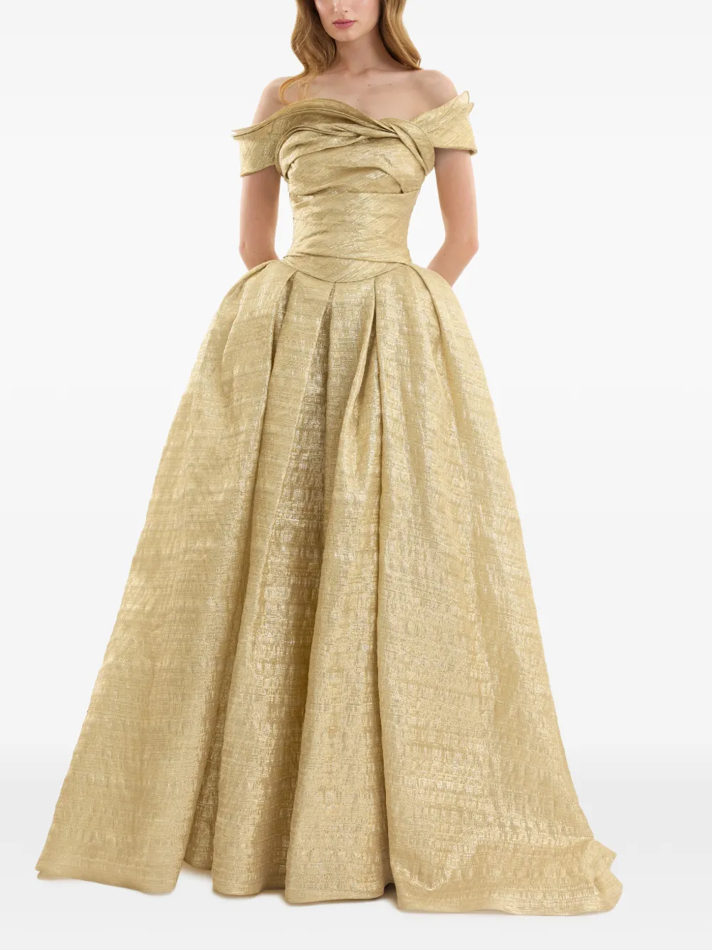 Gemy Maalouf Off-shoulder jurk met jacquard Goud
