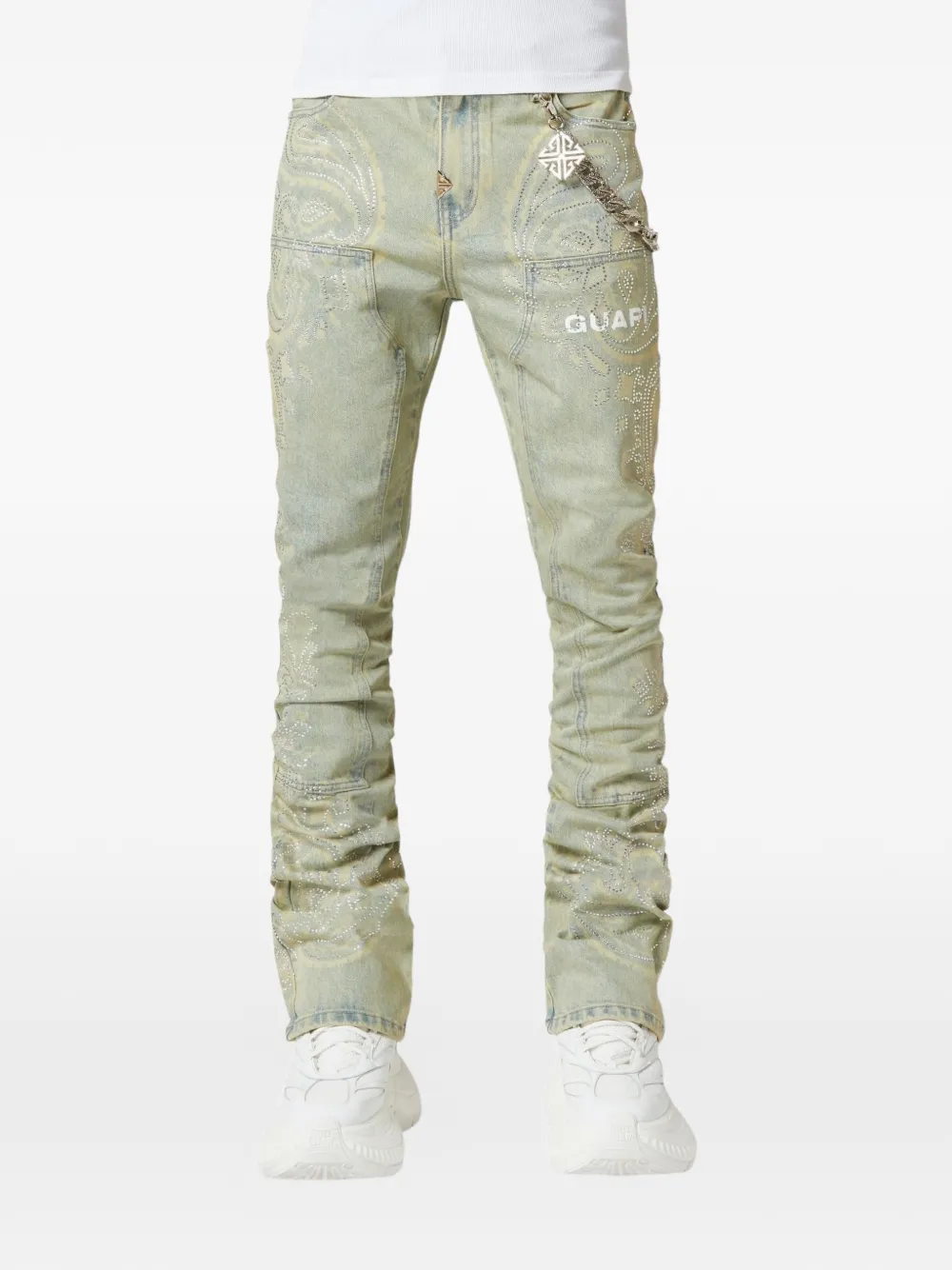 GUAPI crystal-studded paisley-print jeans - Beige