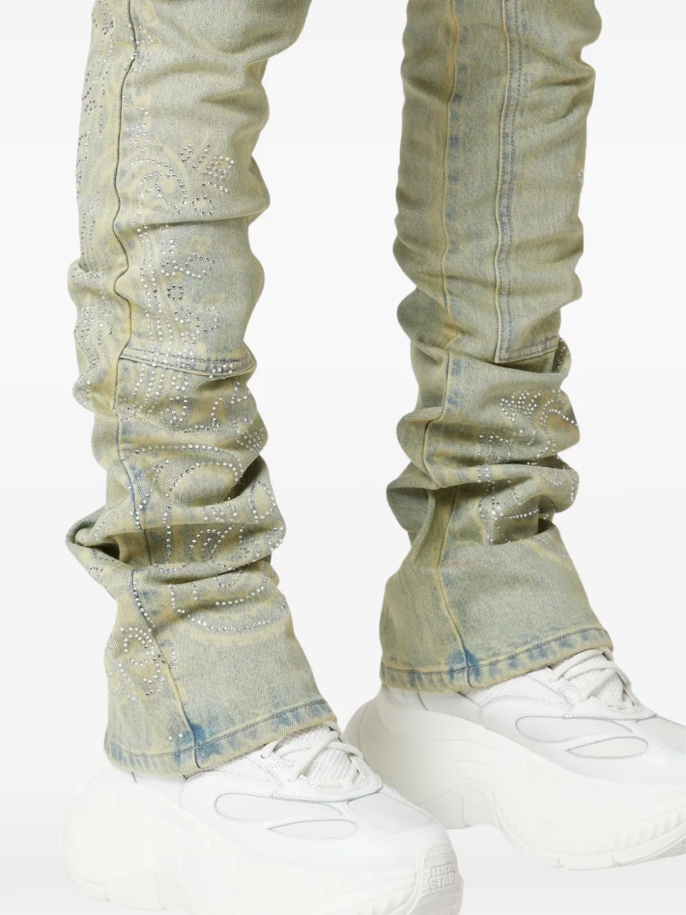 Crystal-Studded Paisley-Print Jeans
