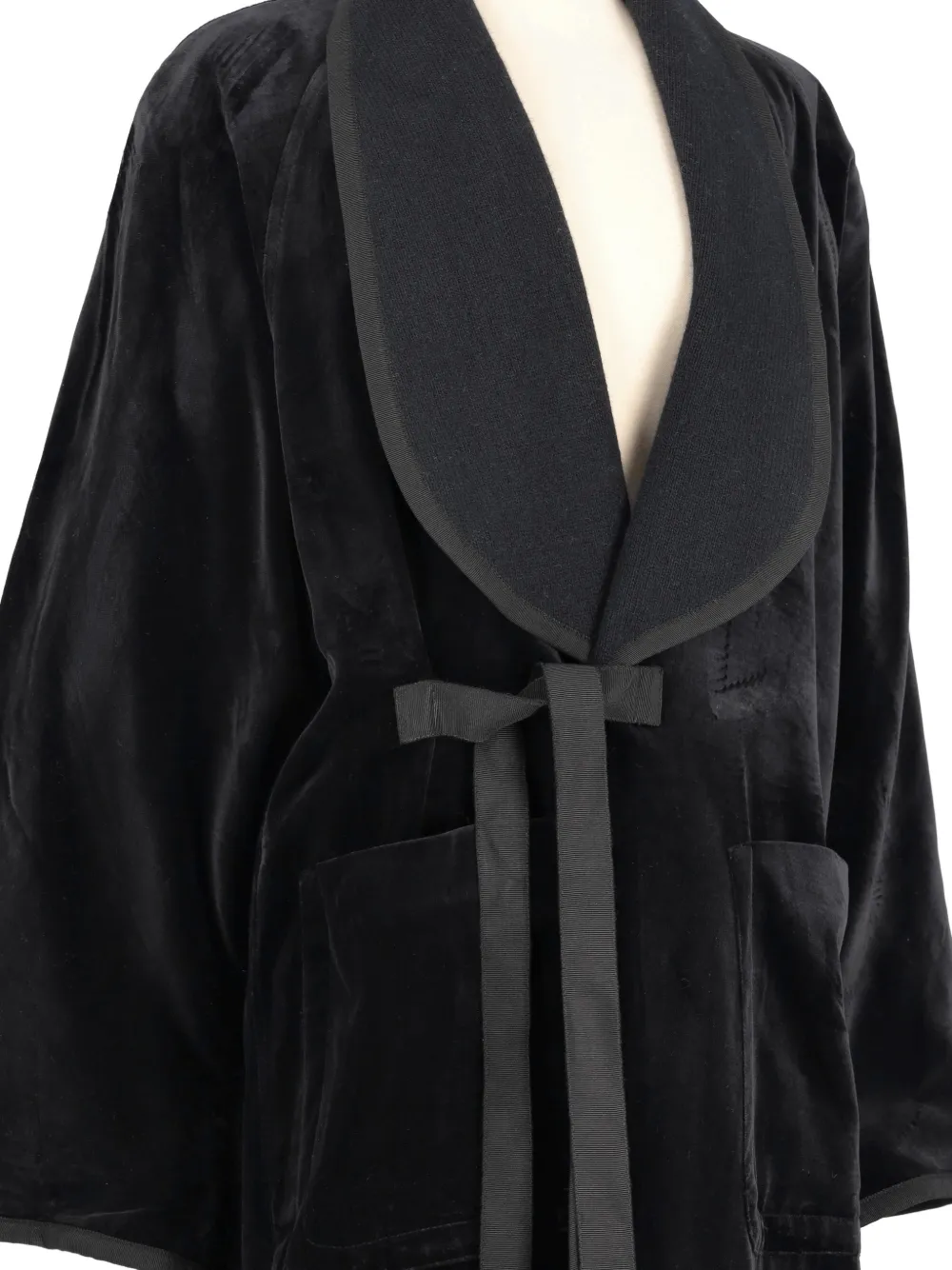 Vintage velvet-effect ribbon coat - Zwart