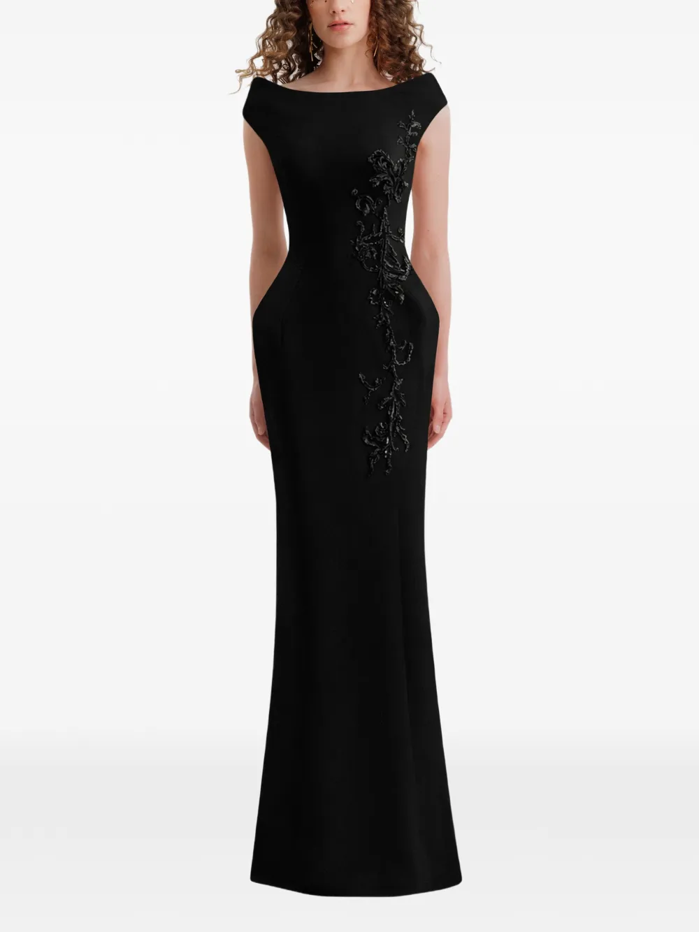 Gemy Maalouf bead-embellished floral-motif dress - Nero