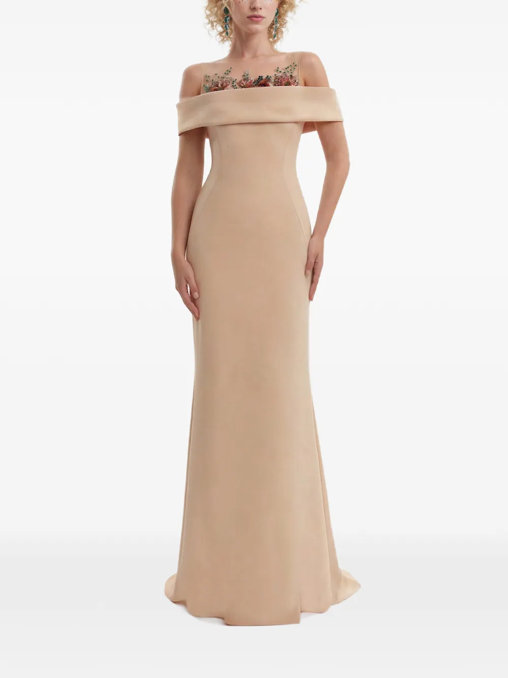 Gemy Maalouf floral-beaded off-shoulder dress - Neutrals