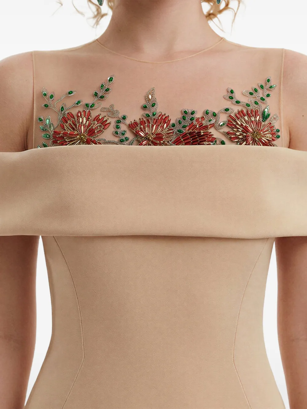 Gemy Maalouf Off-shoulder jurk met kralen Beige
