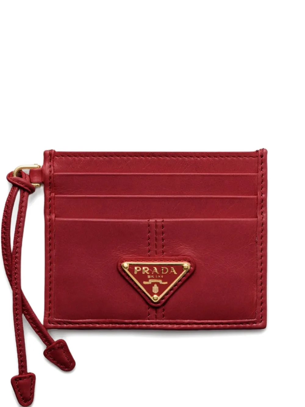 Prada enamelled-logo leather card holder - Rosso