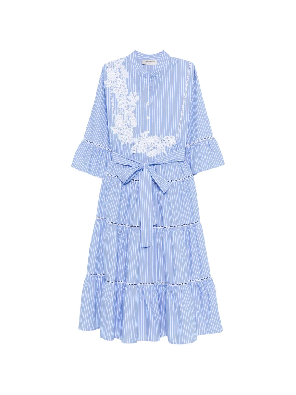 ERMANNO FIRENZE striped floral-appliqued midi dress - Blu
