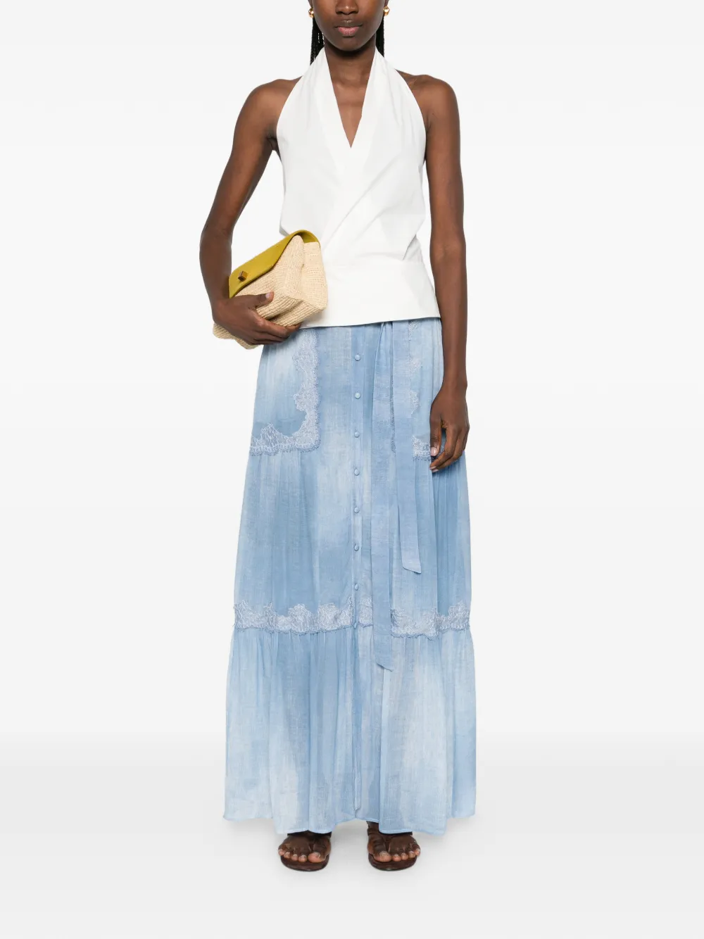 Lace Belted Maxi Skirt