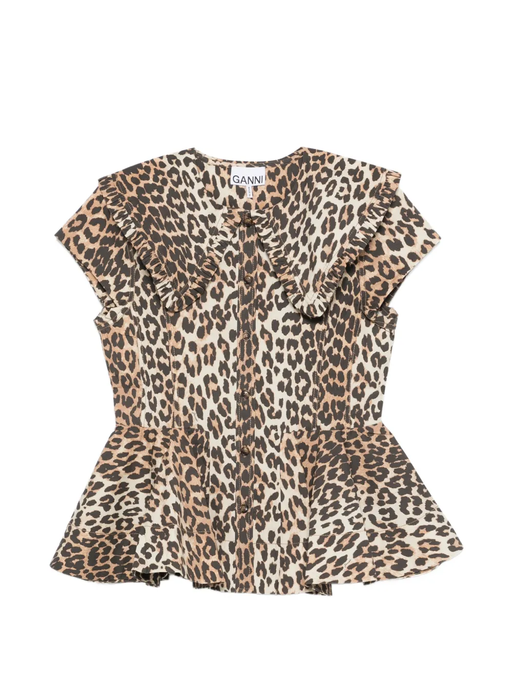 GANNI ruffled leopard-print top - Marrone