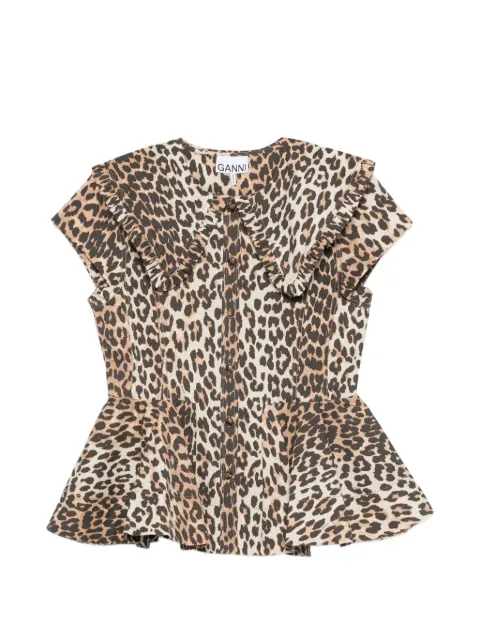 GANNI ruffled leopard-print top