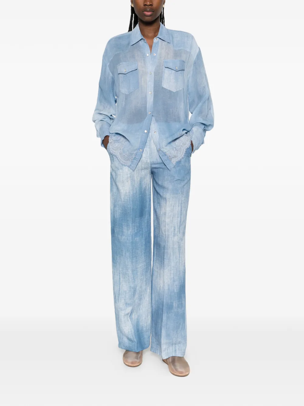 ERMANNO FIRENZE Broek met tie-dye print Blauw