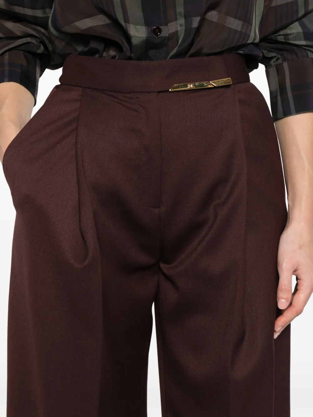 Elisabetta Franchi Pantalon met geplooide voorkant Bruin