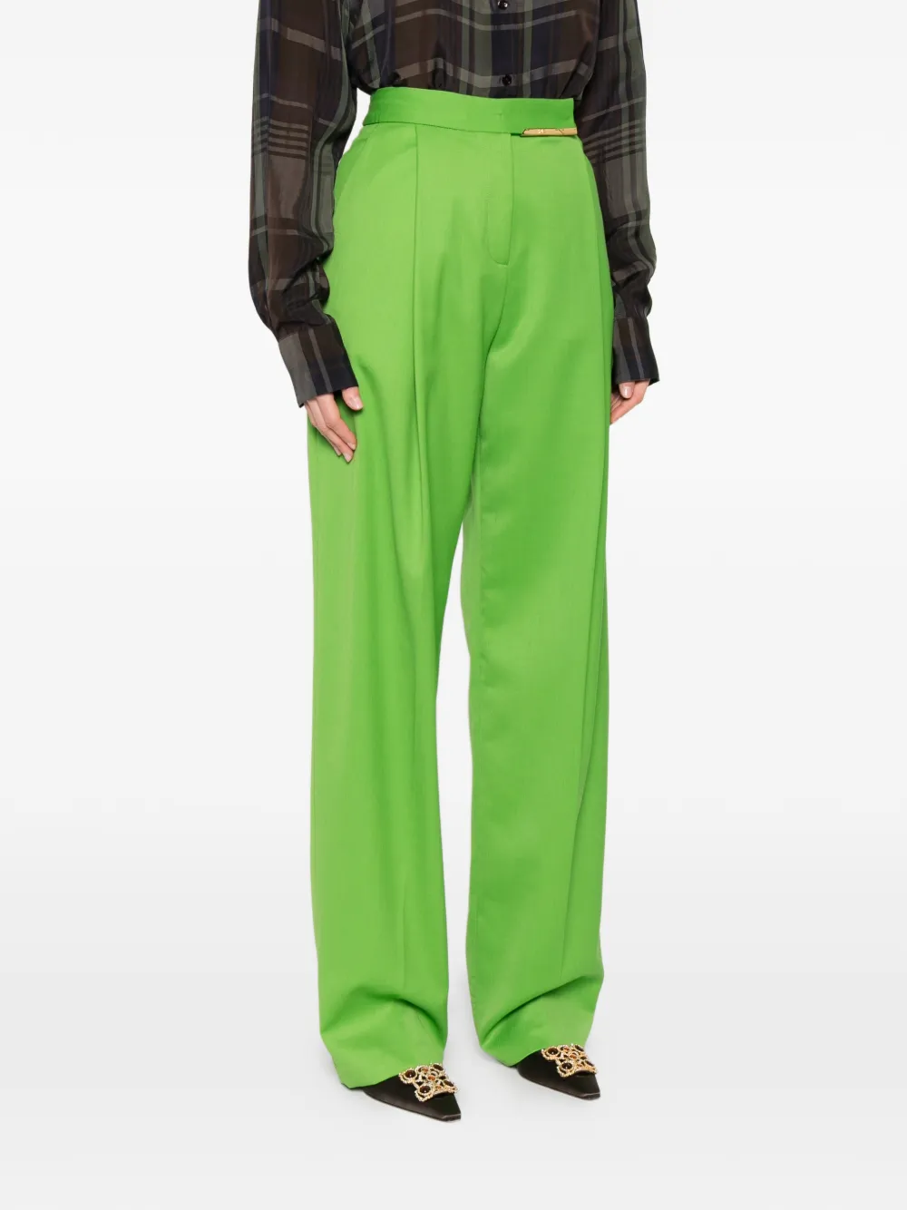 Elisabetta Franchi Wollen broek met plakkaat Groen