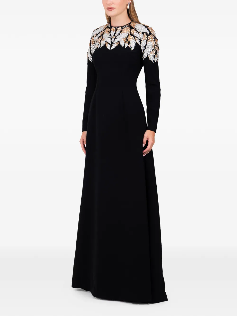 Dina Melwani crystal-leaf maxi dress - Zwart