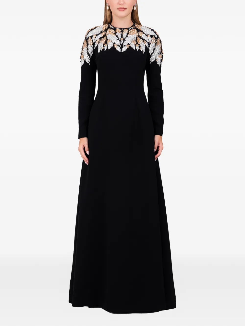 Dina Melwani crystal-leaf maxi dress - Nero