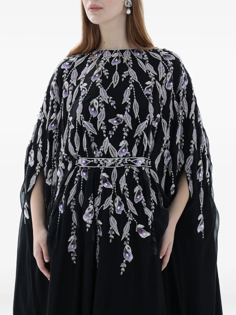 Dina Melwani embellished belted maxi dress - Zwart