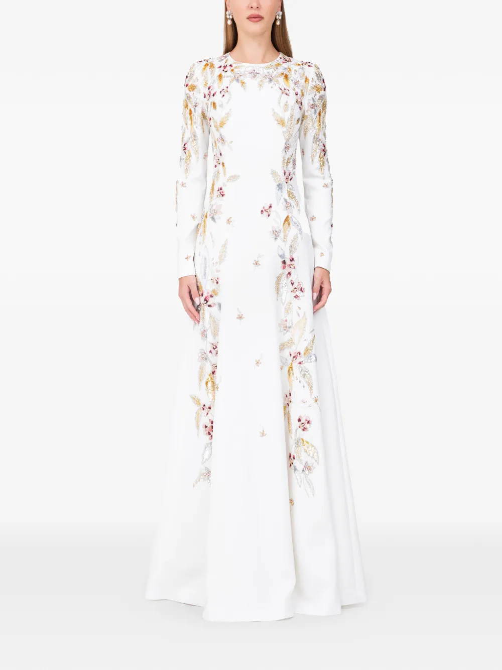 Dina Melwani floral-embellished dress - Bianco