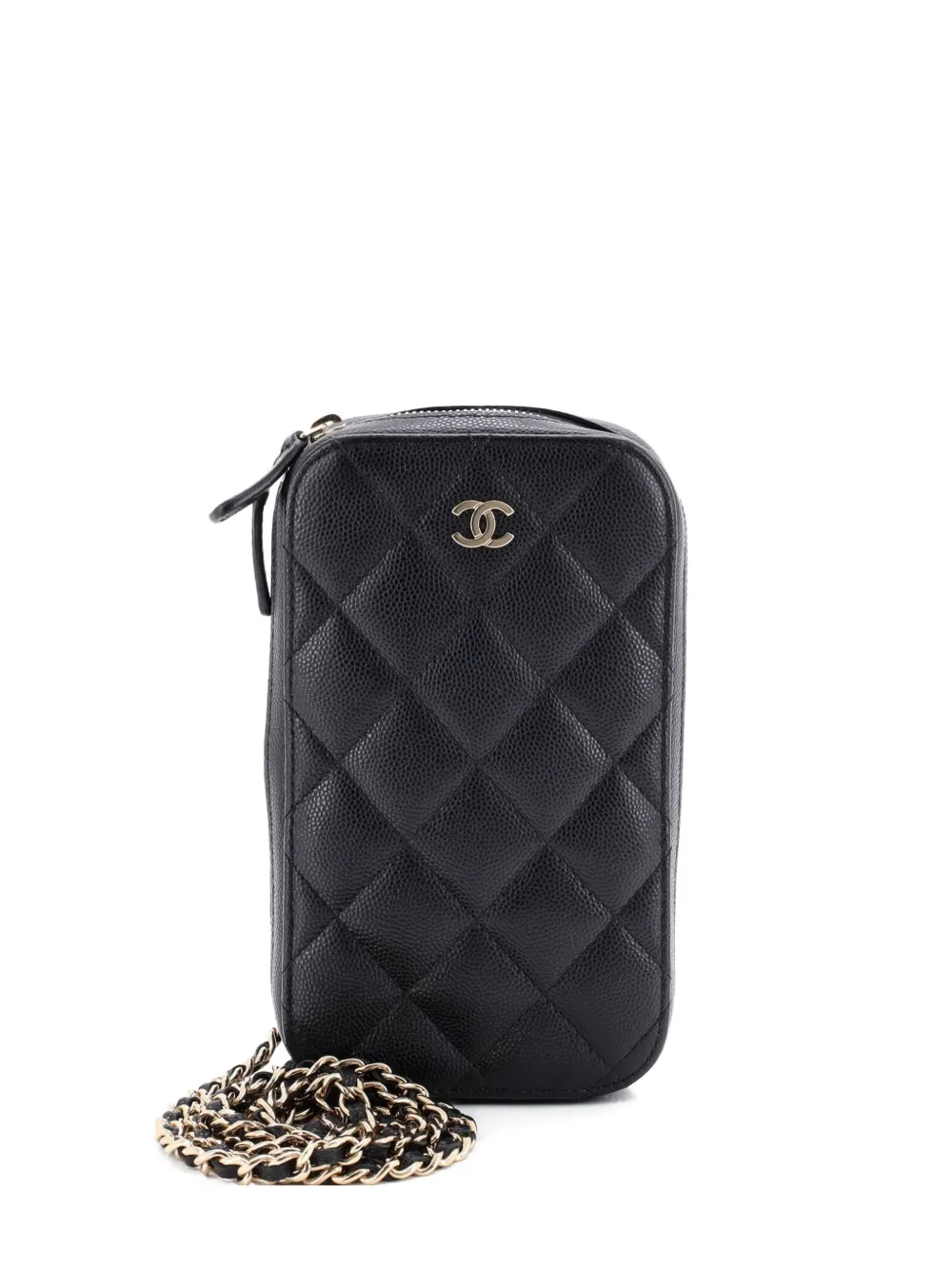 CHANEL Pre-Owned Borsa a tracolla in pelle Caviar trapuntata con zip e catena - Nero