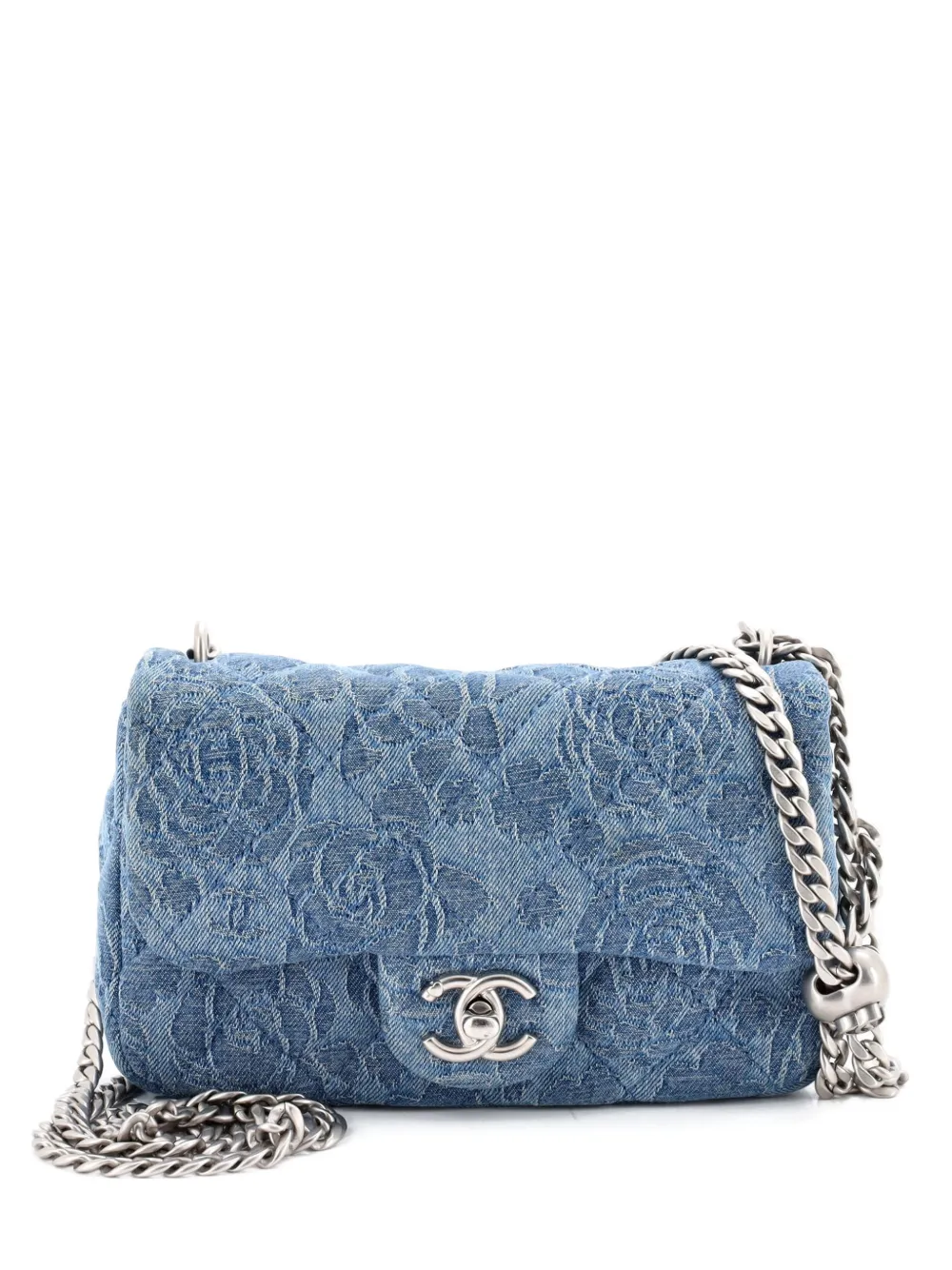 CHANEL Pre-Owned Borsa a spalla Sweet Heart mini in denim trapuntato con battente e catena - Blu