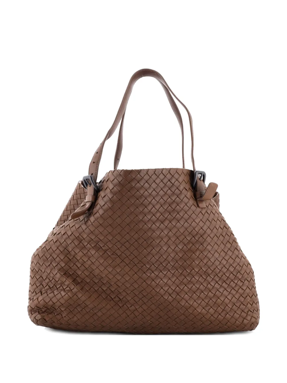 Bottega Veneta Pre-Owned Borsa tote svasata grande in nappa con design Intrecciato - Marrone