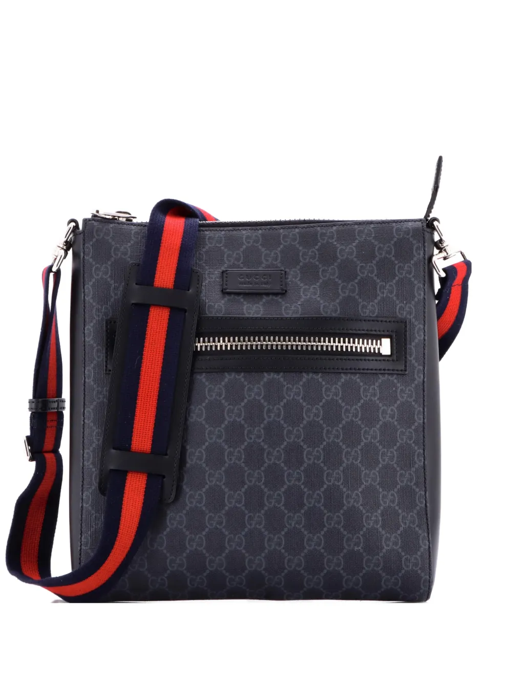 Gucci Pre-Owned Web Strap Front Zip Messenger Bag GG Coated Canvas Medium crossbody bag - Nero