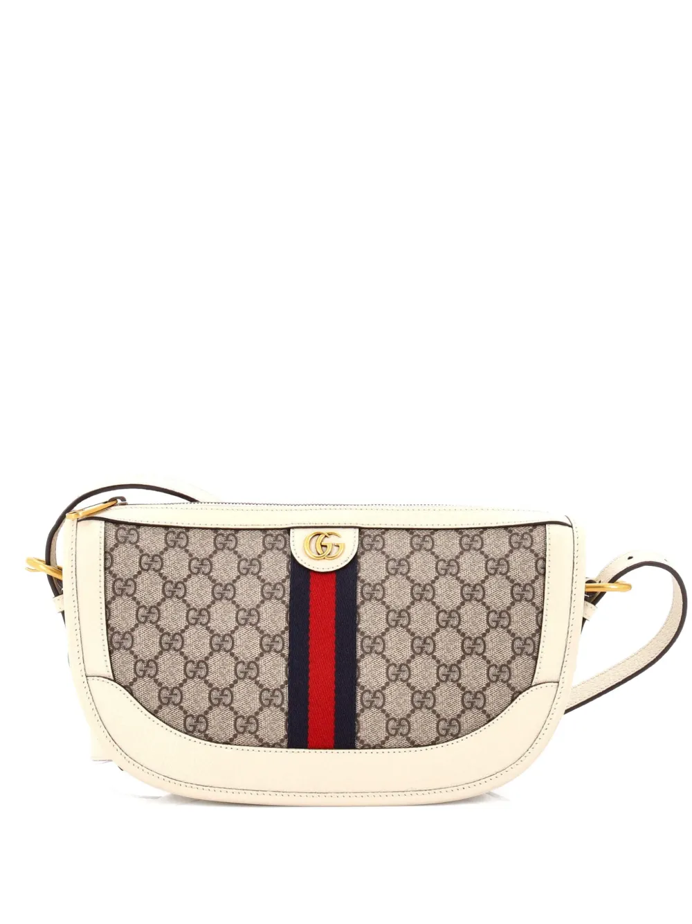 Gucci Pre-Owned Ophidia Curved Zip Shoulder Bag GG Coated Canvas with Leather Large crossbody bag - Marrone