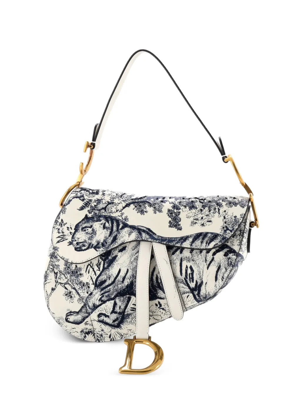 Christian Dior Pre-Owned Toile De Jouy Saddle Bag Embroidered Leather Medium shoulder bag - Bianco