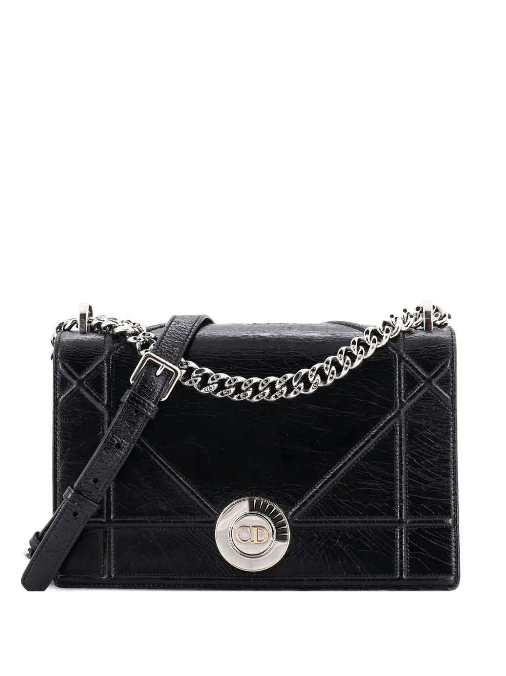 Christian Dior Pre-Owned Diorama Clasp Flap Bag Crinkled Lambskin Medium crossbody bag - Nero