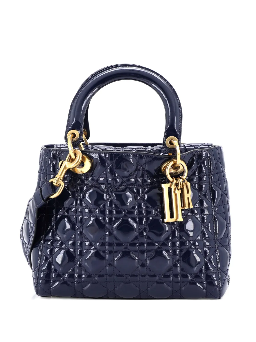 Christian Dior Pre-Owned Supple Lady Dior Bag Cannage Quilt Patent Medium satchel - Blu