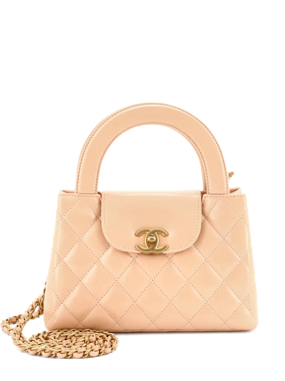 CHANEL Pre-Owned Kelly Top Handle Shopping Bag Quilted Shiny Aged Calfskin Mini satchel - Toni neutri