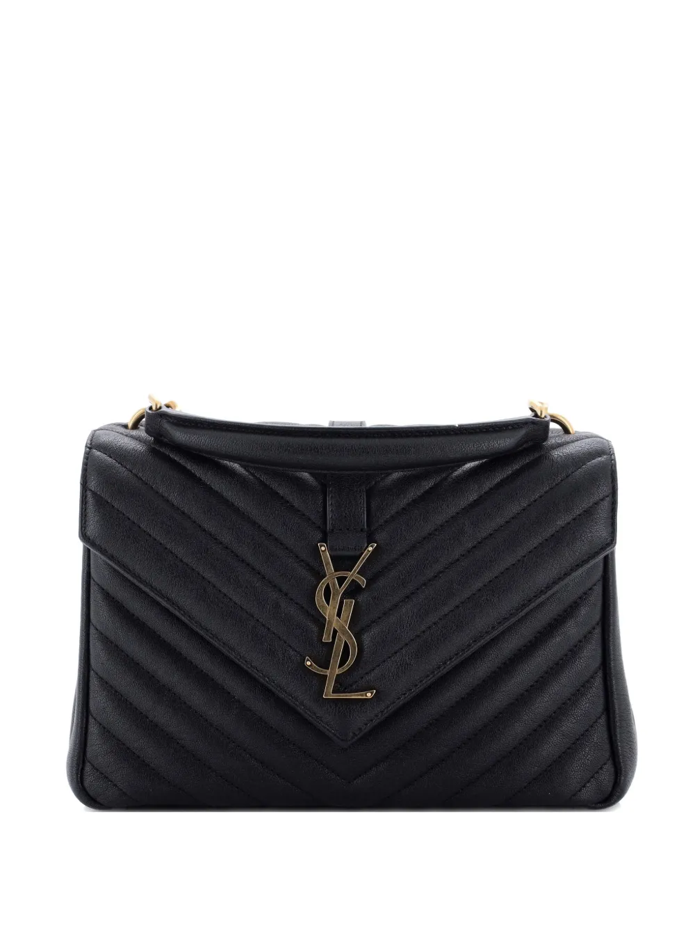Saint Laurent Pre-Owned Classic Monogram College Bag Matelasse Chevron Leather Medium crossbody bag - Nero