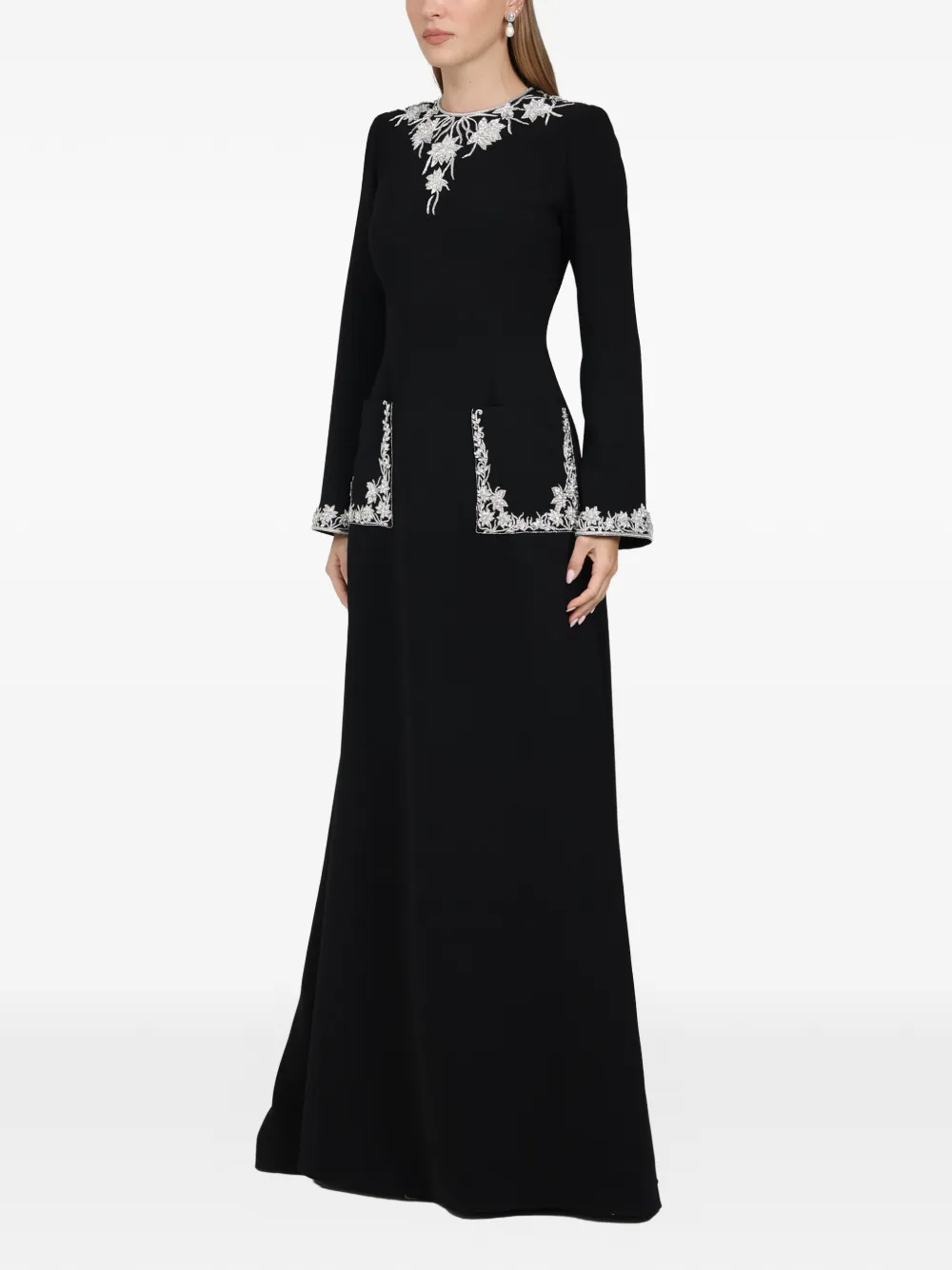 Dina Melwani long-sleeves maxi dress - Zwart