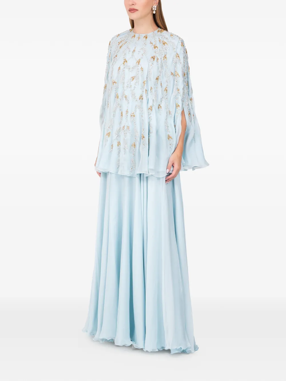 Dina Melwani embellished slit-sleeve maxi dress - Blauw