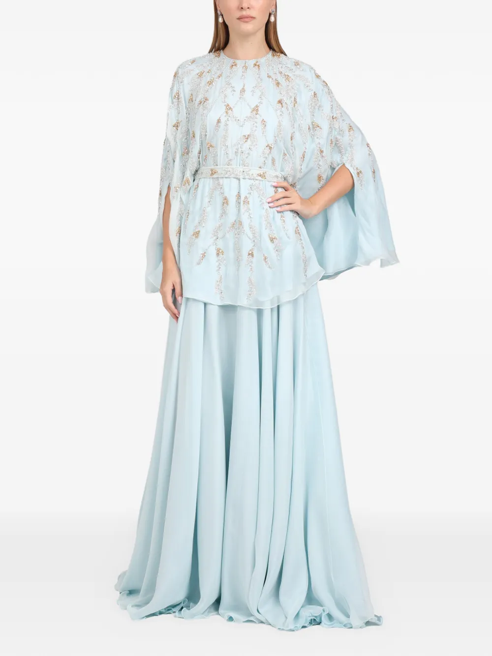 Dina Melwani embellished slit-sleeve maxi dress - Blu