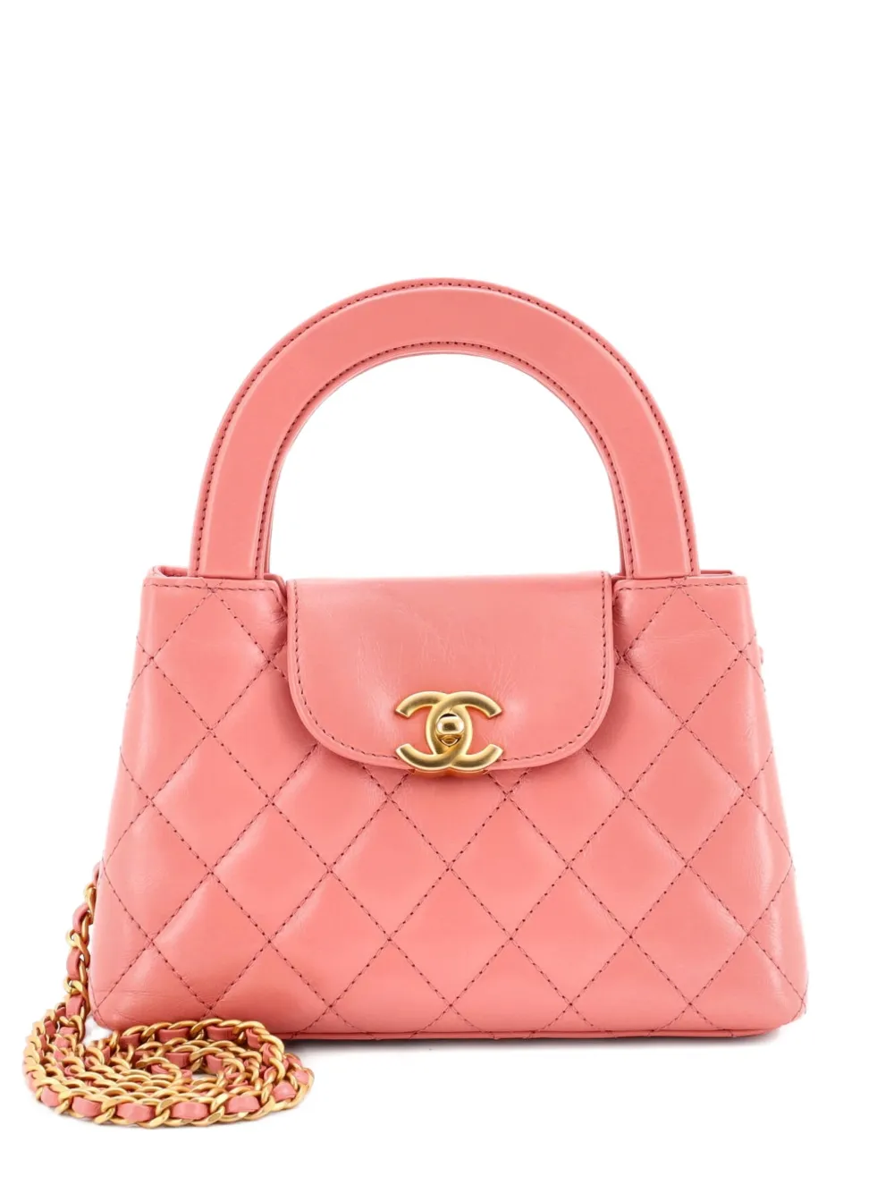 CHANEL Pre-Owned Borsa a tracolla Kelly mini in pelle di vitello trapuntata lucida con manico - Rosa