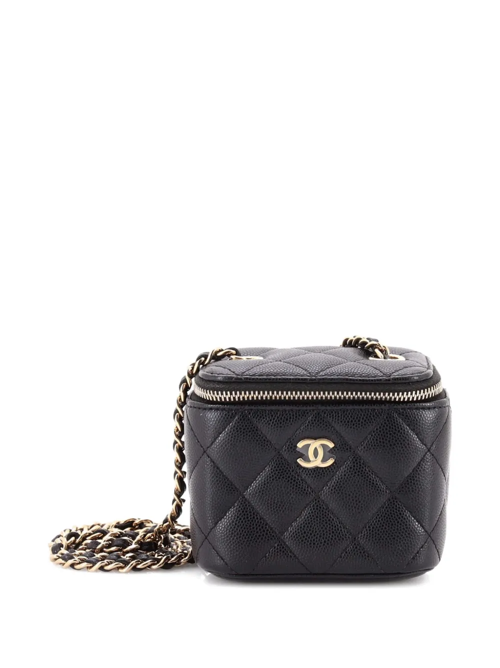 CHANEL Pre-Owned Trousse make up mini in pelle Caviar trapuntata con catena - Nero