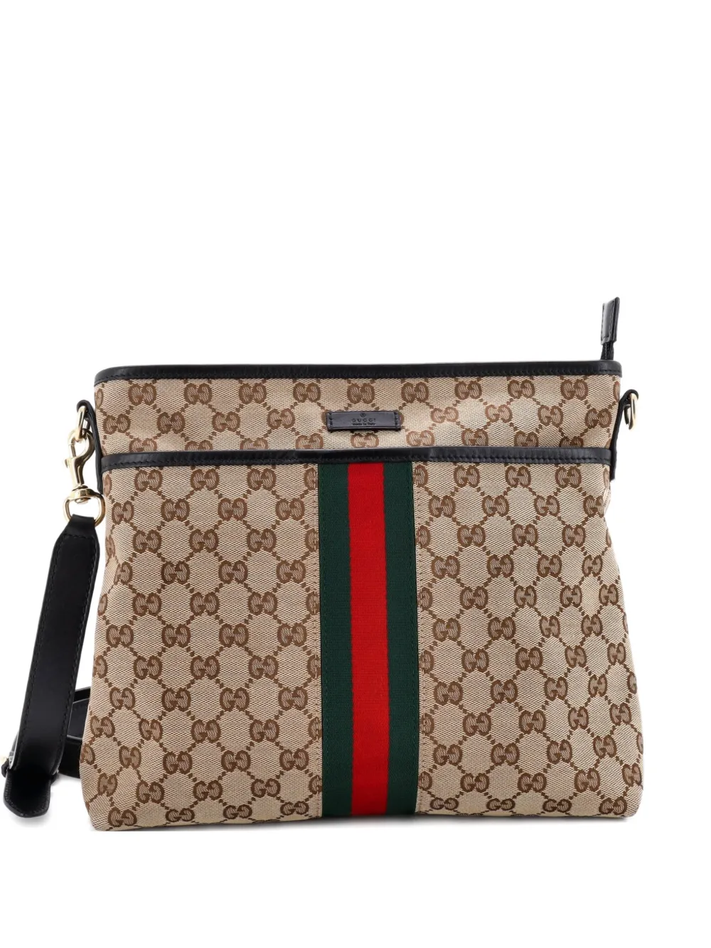 Gucci Pre-Owned Borsa a tracolla piccola in tela GG con tasca frontale e decorazione Web - Marrone
