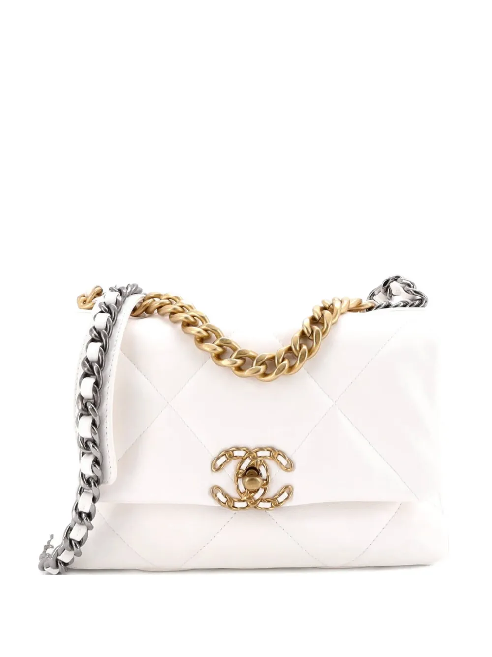 CHANEL Pre-Owned Borsa a tracolla 19 media in pelle trapuntata con battente - Bianco