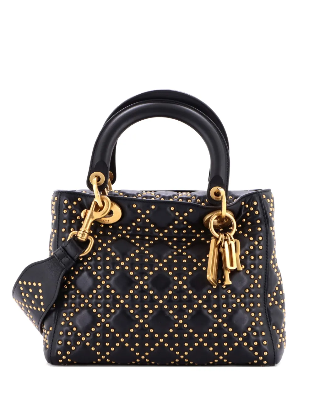 Christian Dior Pre-Owned Supple Lady Dior Bag Cannage Studded Lambskin Medium satchel - Schwarz