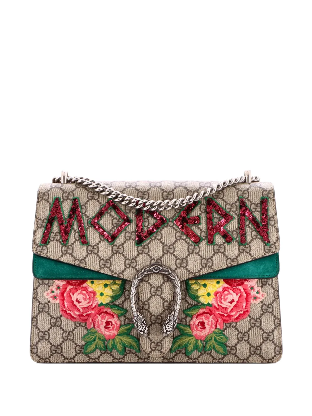 Gucci Pre-Owned Borsa a spalla Dionysus media in tela cerata GG con ricamo - Marrone