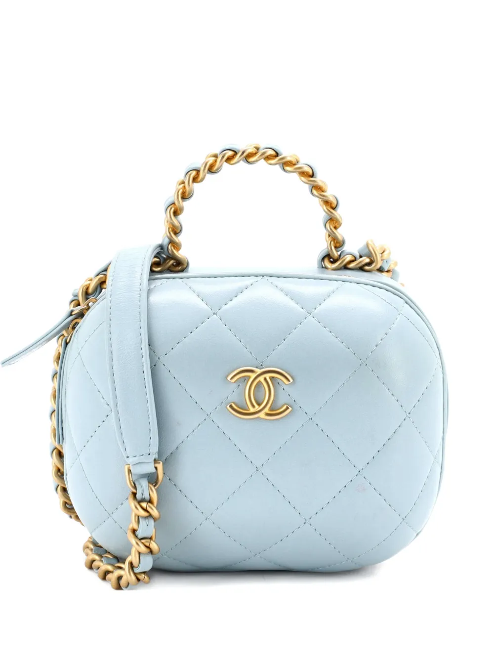 CHANEL Pre-Owned CC Bubble Top Handle Vanity Case with Chain Quilted Lambskin Small satchel - Blu