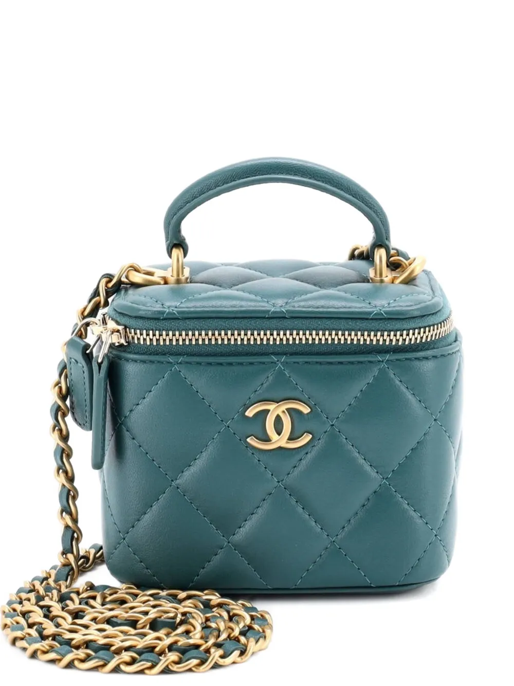 CHANEL Pre-Owned Classic Top Handle Vanity Case with Chain Quilted Lambskin Mini crossbody bag - Verde