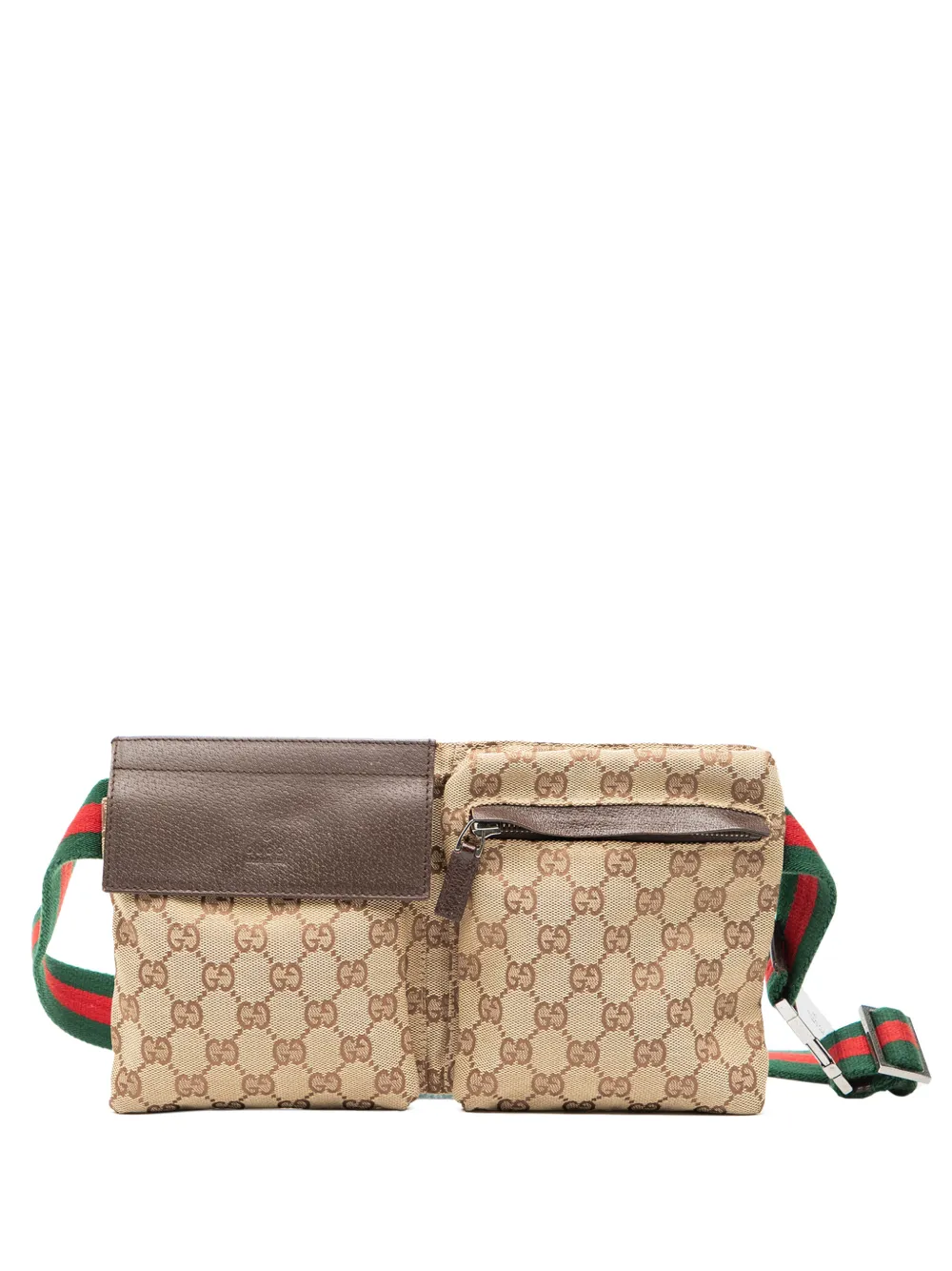 Gucci Pre-Owned 2000-2015 GG Canvas Web Double Pocket belt bag - Marrone