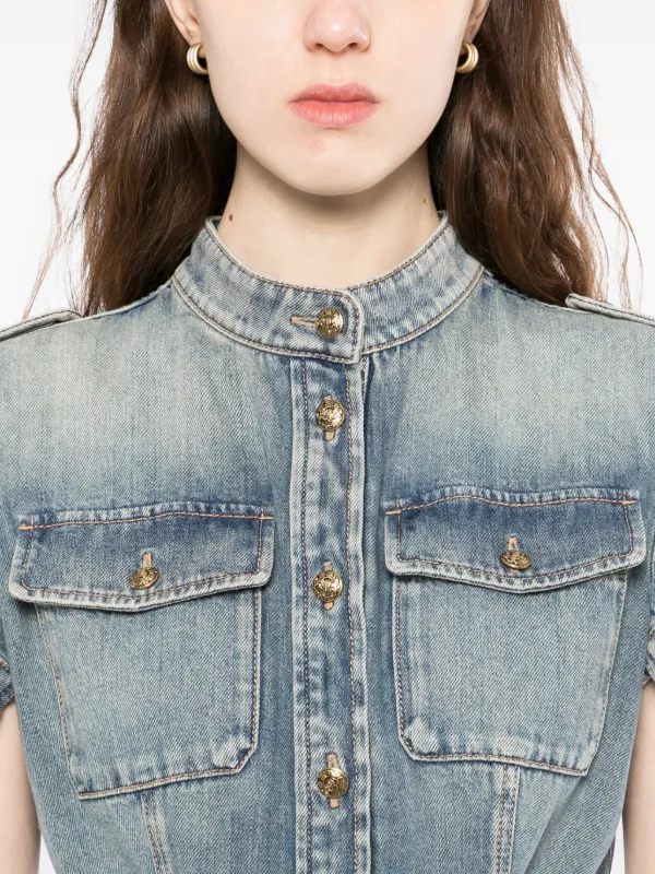 alexander mcqueen denim mini dress Alexander McQueen Pinched Shoulder Denim Mini Dress - 847963QMADZ4098