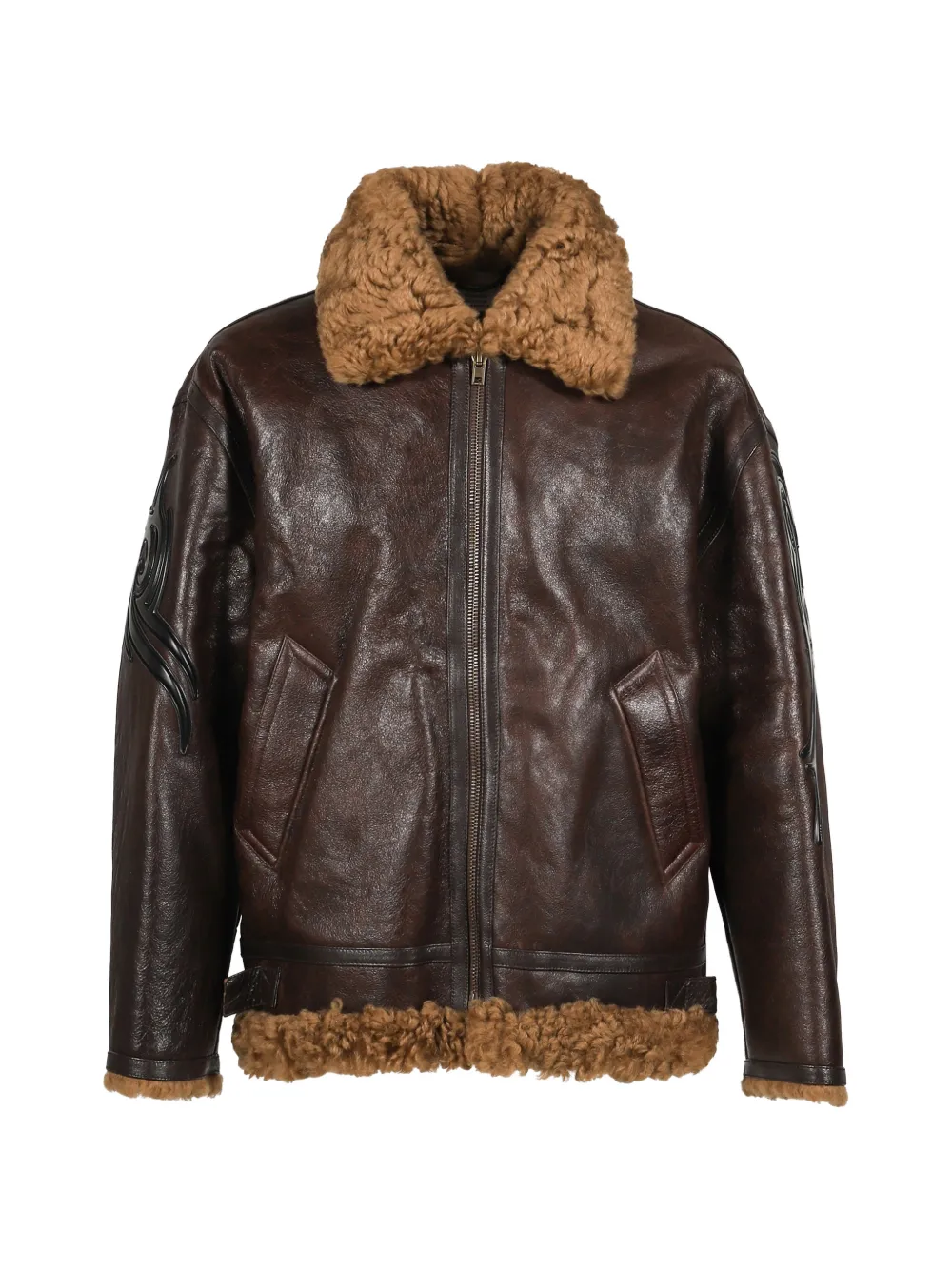 VETEMENTS shearling-trim jacket - Marrone