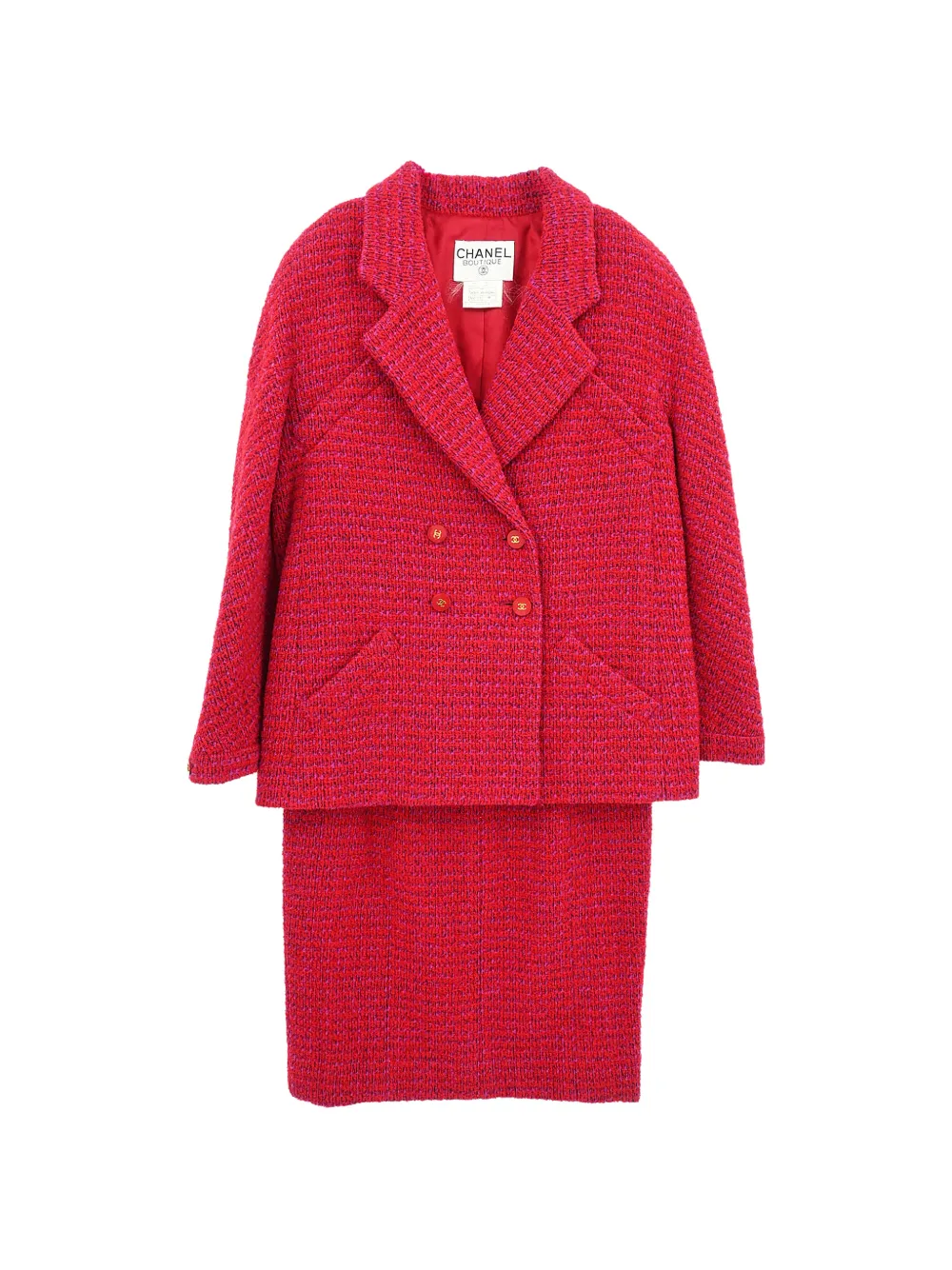 Pre-owned Chanel 1995 Double-breasted Tweed Suit In Red