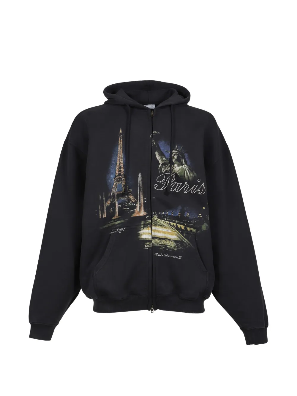 VETEMENTS Paris graphic zip-up hoodie - Nero