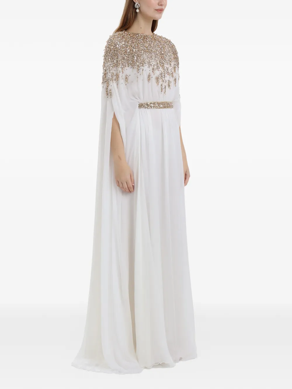 Dina Melwani crystal-embellished cape-sleeve maxi dress - Wit