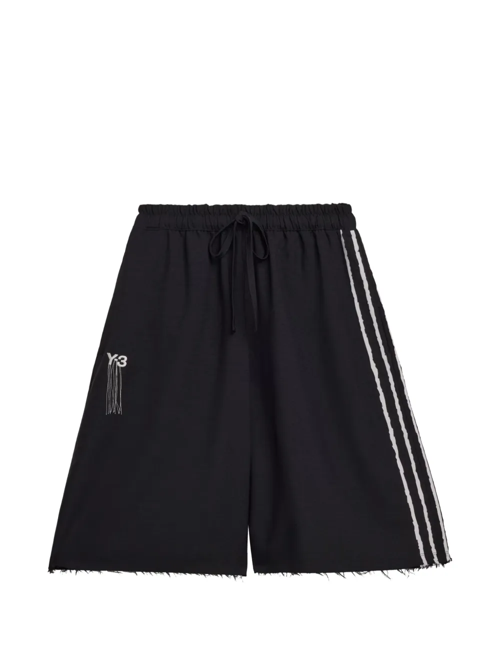 Y-3 strip-embellishment frayed shorts - Nero