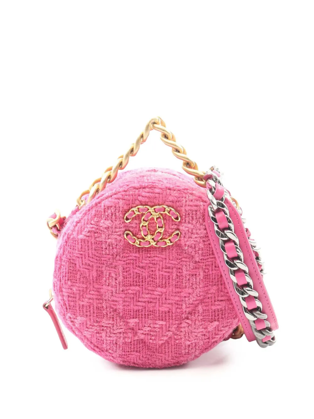 CHANEL Pre-Owned 2019 Tweed 19 Round Clutch with Chain crossbody bag - Rosa