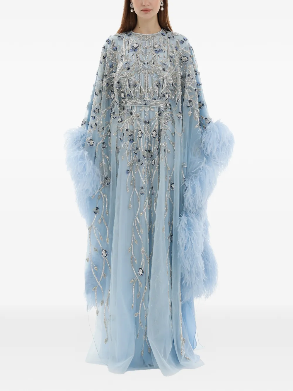Dina Melwani crystal-embroidered feather maxi dress - Blu